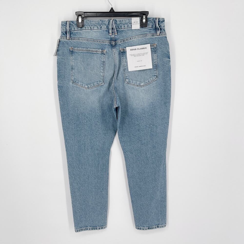 Good American Good Classic Distressed Straight Jeans NEW Sz 12/31 Stretch Blue - Picture 6 of 11